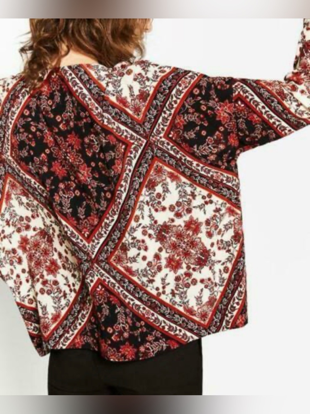 Zara Patch Scarf Print Floral Boho Blouse Top Size M-L